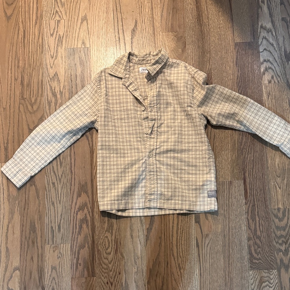 Zara Kids Beige Checkered Button Down Shirt
